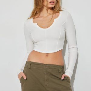 Notch Front Long Sleeve Top
