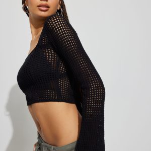Square Neck Open Knit Sweater
