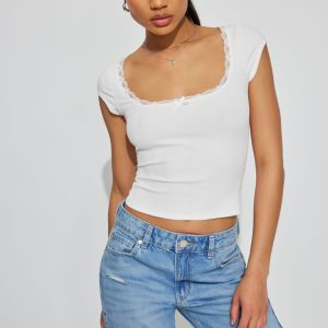 Myla Scoop Neck Lace Trim Rib Tee
