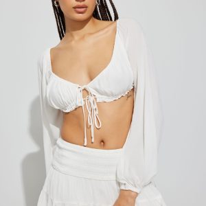 Long Sleeve Micro Milkmaid Top