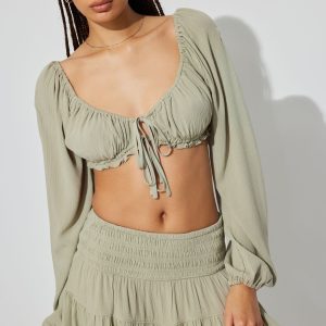 Long Sleeve Micro Milkmaid Top