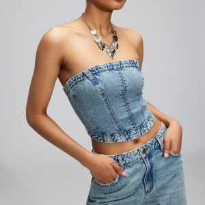 Denim Seamed Tube Top