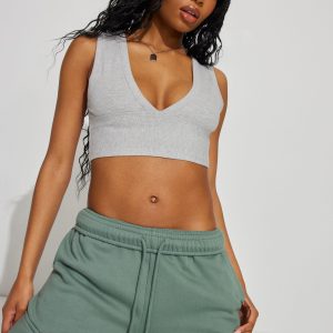 Plunge V-Neck Rib Tank Top