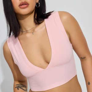 Plunge V-Neck Rib Tank Top