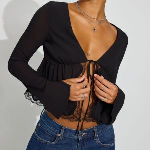 Georgette Lace Trim Flyaway Top