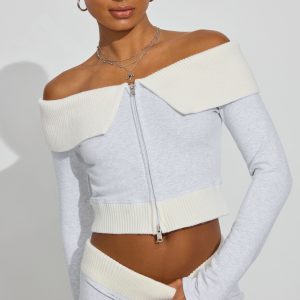 Combo Off Shoulder Zip Up