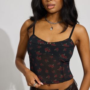 Rosette Mesh Cami Top