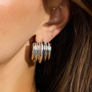 Lined Curve Button Earrings