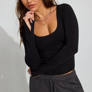 Extreme Scoop Neck Long Sleeve Top