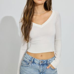 Wide V-Neck Long Sleeve Top