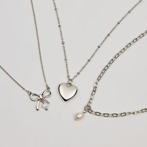 Set of 3 Bow, Pearl, and Heart Necklaces