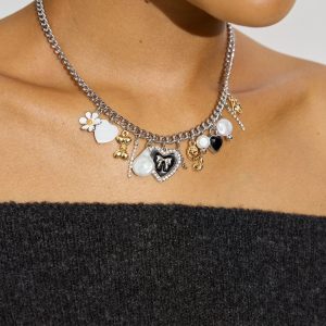 Vintage Hearts & Pearls Charm Necklace