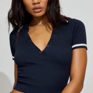 Wide Rib Short Sleeve Polo Top