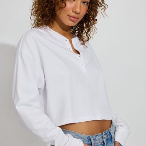 Oversized Henley Long Sleeve Top