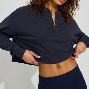 Oversized Henley Long Sleeve Top