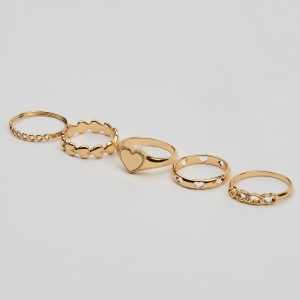 Set of 5 Allover Hearts Rings